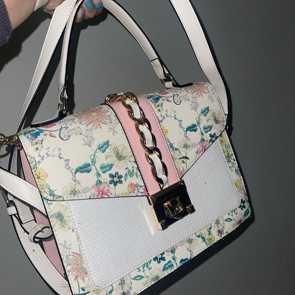 Aldo Handbags - Aldo White and Pink Floral Satchel Bag